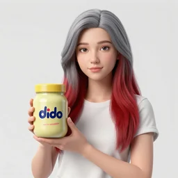 a girl with grey hair and red hair proudly holding a fido jar. the fido jar is filled with green pickles. by lise deharme, by virgil finlay