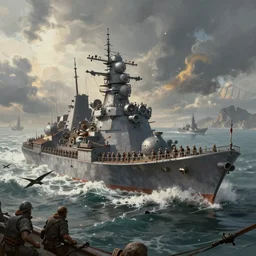 Naval epic battle, fantasy concept art, coloful digital painting, highly detailed