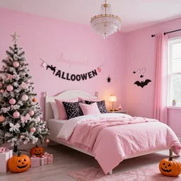 homemade pink halloween themed christmas bedroom ideas, high resolution, creative, visually appealling
