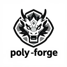 high quality logo of a dragon head shaped blacksmith forge, for a company called poly - forge, symmetrical, award winning, art deco