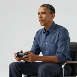 Obama playing a video game sitting on a chair