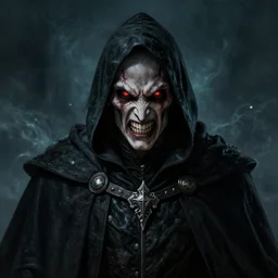 portrait of inquisitor of mephisopheles by gerald brom, hd, detailed, malicious, maligned grimace, hostile gaze of fury, darkwave