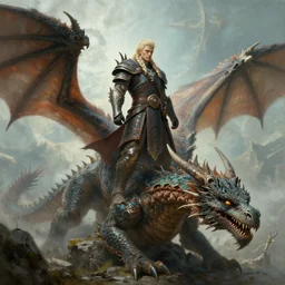 a painting from skyrim with dovahkiin standing on a defeated dragon, artstation