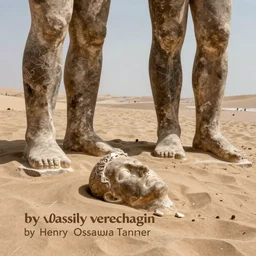 two vast and trunkless legs of stone stand in the desert.... near them, on the sand, half sunk a shattered visage lies, byvasily vereshchagin, by henry ossawa tanner