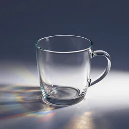 A glass mug casting colorful dispersion caustics rendered with Octane Render
