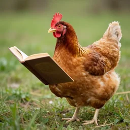 galinha lendo um livro