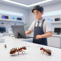 very very intricate photorealistic photo of a salesman in an electronics store with ants crawling from his eyes, photo is in focus with detailed atmospheric lighting, award - winning crisp details