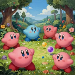 detailed digital oil painting by hieronymus bosch of a scene from kirby star allies