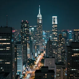 a futuristic city at night, moody, cinematic colors, bokeh