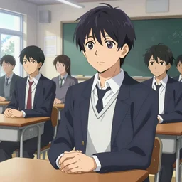 boy's love anime modern high school classroom in winter clear day, expert high detail concept art animatic, perfect proportions defined face, vivid colors, photorealistic shaded lighting poster ilya kuvshinov, katsuhiro, jeremy lipkin and michael germash, makoto shinkai, wlop loish and clamp style, trending on art station, best selling artist