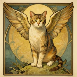 vintage art deco animal poster depicting a cat with wings and talons