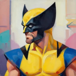 Greg Manchess portrait painting of Wolverine as Overwatch character, medium shot, asymmetrical, profile picture, Organic Painting, sunny day, Matte Painting, bold shapes, hard edges, street art, trending on artstation, by Huang Guangjian and Gil Elvgren and Sachin Teng