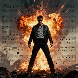 automated modularity of the graphic musical score, hypermasculine, explosive, with colors from the movie fight club