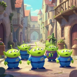 cute weird aliens walking a medieval street, fantasy, concept art, artstation, disney, pixar, dreamworks, anime, tyler edlin, feng zhu, jparked, thomas karpi