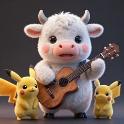 high quality 3 d render very cute fluffy! cyborg cow plays guitar, highly detailed, unreal engine cinematic smooth, in the style of blade runner & detective pikachu, hannah yata charlie immer, moody light, low angle, uhd 8 k, sharp focus