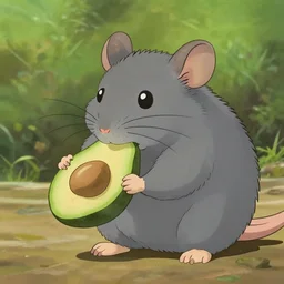 gray, fluffy rat eating avocado, in the style of studio Ghibli  -H 1024