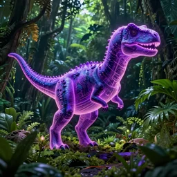 spectral purple neon ghost dinosaur, green jungle background, detailed, ultrawide landscape, concept art
