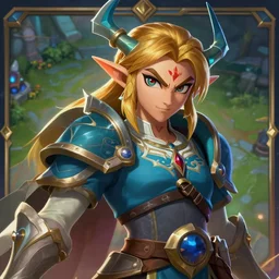 fierce deity from zelda as a character in the game league of legends, with a background based on the game league of legends, detailed face