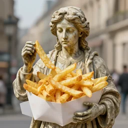 Statue Built With French Fries, 4K, Photorealistic