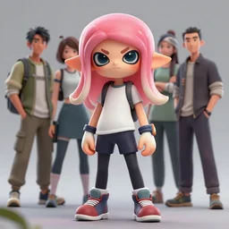a beautiful fullbody portrait of a cute splatoon anime boy wearing tight leggings under shorts. character design by cory loftis, fenghua zhong, ryohei hase, ismail inceoglu and ruan jia. artstation, volumetric light, detailed, photorealistic, fantasy, rendered in octane