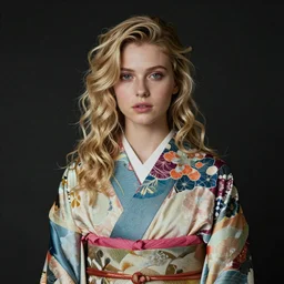stunning, breathtaking, awe - inspiring award - winning portrait of an attractive young white woman with wavy blonde hair, wearing a colorful yukata, extremely moody lighting, intricate, 8 k, tredning on artstation