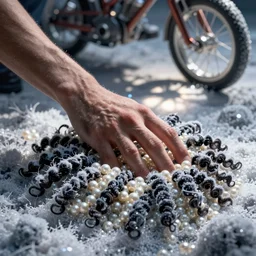photo of mc ride, hand in sea of pearls, buried in frozen jheri curls, death grips