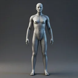 3d render Human figure made with lines, hyper realistic vfx simulation.