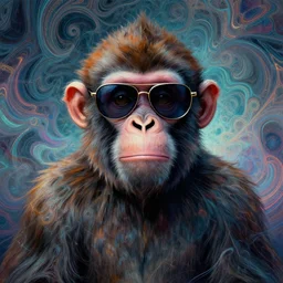 ( monkey wearing sunglasses, hr giger ) ( ( ( hyper detailed masterpiece, psychedelic fractal pattern, jean giraud, digital art painting, dream wave aesthetic, ethereal, artgerm, donato giancola, tom bagshaw ) ) )