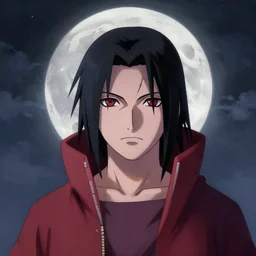 baroque oil uchiha itachi, full moon, cloudy, anime, full face portrait, high symmetry, close look, hyper detailed