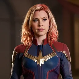 portrait photo still of real life carol danvers from marvel comics, 8 k, 8. 5 mm, f. 1. 4