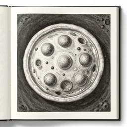 a biology text book illustration of a cell by escher, black and white painting