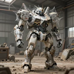 mecha covered by cobwebs in an dusty warehouse, hyperdetailed, artstation, cgsociety, 8 k