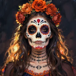 illustration of a sugar skull day of the dead girl, art by wes benscoter