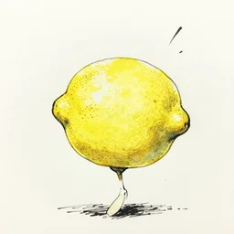 a ink sketch of dancing lemon, yoji shinkawa