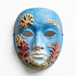 a coral reef painted on a plaster mask, photography, highly detailed, high saturation, minimalistic, 4k