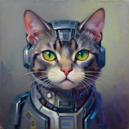 a beautiful painting cyberpunk cat by picasso render realistic oil painting