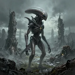 concept art of an alien landscape in the style of HR Giger