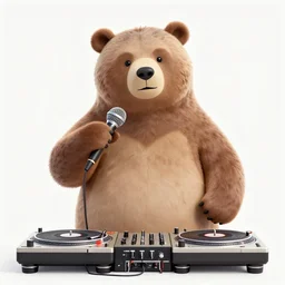 instagram photo of a dj hip hop grizzly bear spinning turn tables and holding a microphone