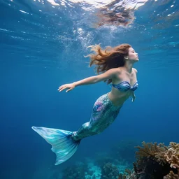 beautiful mermaid swimming underwater, 4k