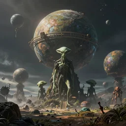 aliens on a strange planet, fantasy art, matte painting