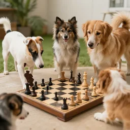 dogs playing chess