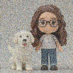 pop figure of mom with long, brown, slightly curly hair and glasses and a white golden retriever next to her