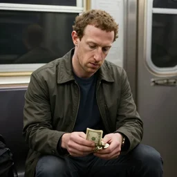 mark zuckerberg beggar in the new york subway asks for money, takes crumpled dollars, gloomy, stylish, 4 k, ultrarealism, photorealism, 5 0 mm, unreal engine
