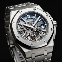 a retro futuristic audemars piguet watch, extremely detailed, highly intricate, studio lighting, magazine photography