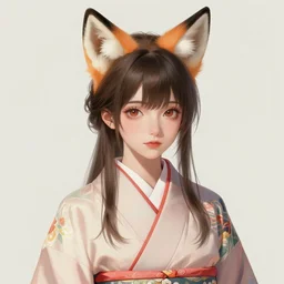 A realistic anime portrait of a beautiful young noblewoman with fox ears wearing a kimono, digital painting, by Stanley Artgerm Lau, Sakimichan, WLOP and Rossdraws, digtial painting, trending on ArtStation, deviantart