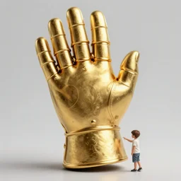 a tiny kid with one massive gauntlet made of solid gold, smooth, intricate, elegant, digital painting, artstation, concept art, sharp focus, illustration, art by ufotable studios,
