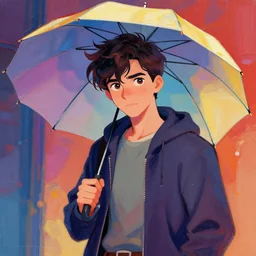 diego from netflix show'the umbrella academy'done in gouache style, colorfull digital art