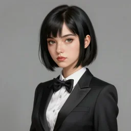 slim cruel business girl in tuxedo with black bob hair, elegant, 2 d, ultra highly detailed, digital painting, smooth, sharp focus, artstation, art by ilya kuvshinov! dream slim girl in tuxedo with short black hair, elegant, 2 d, ultra highly detailed, digital painting, smooth, sharp focus, artstation, art by ilya kuvshinov