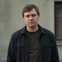 Medium shot of a typical character in the style of Boris Indrikov