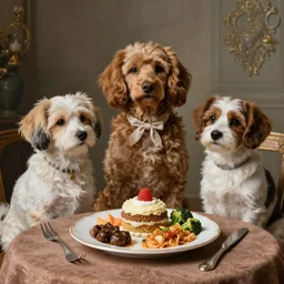 a three course meal for dogs, baroque style painting